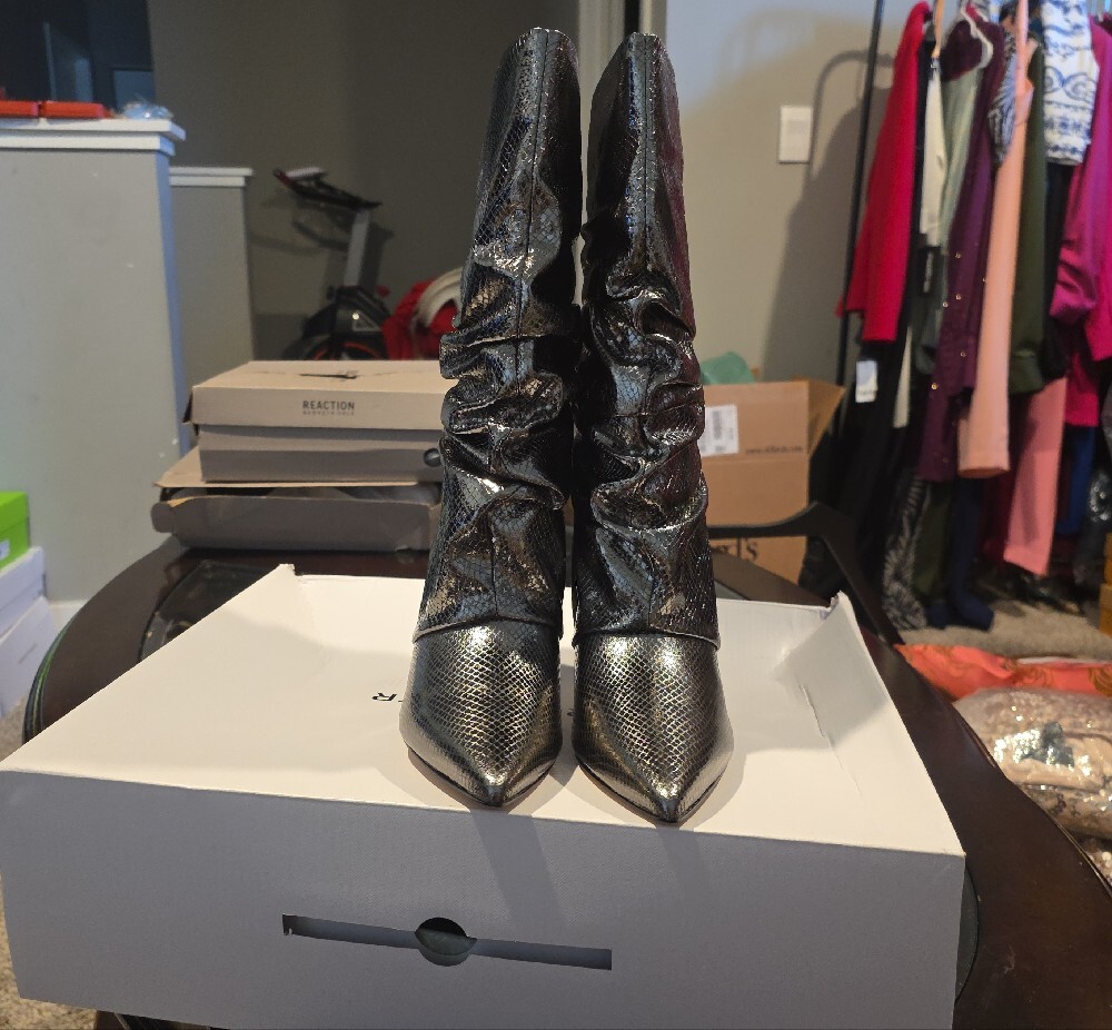 Marc Fisher Metallic Black Pointed-Toe Slouch Boots - Picture 5 of 15